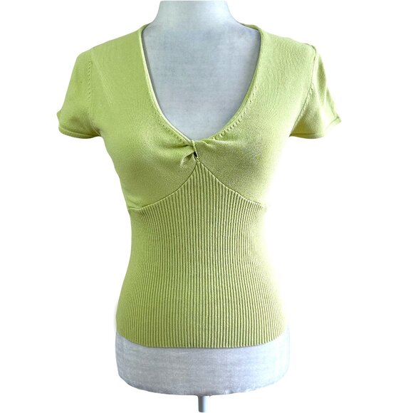 I.N. Studio Vintage Y2K Lime Green Ribbed Knit Blouse - Picture 1 of 7